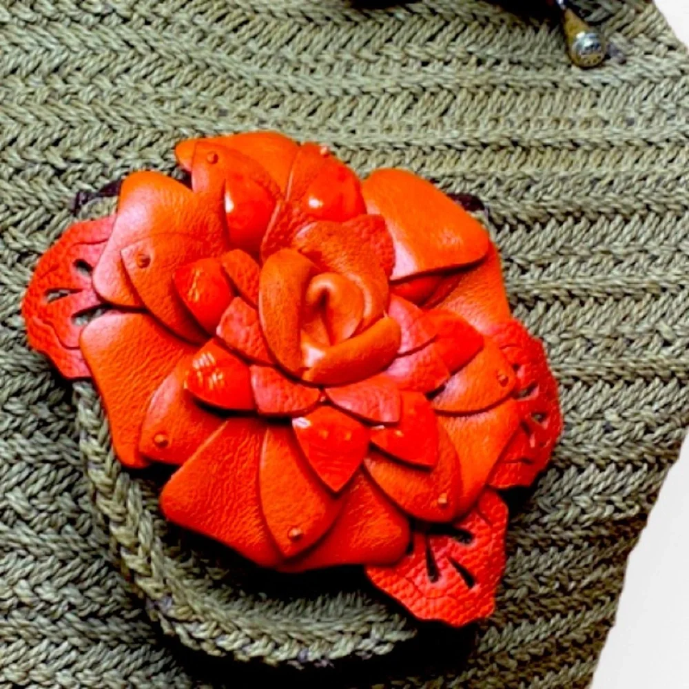 BRIGHTON JUTE AND ROSE CORAL LEATHER LARGE BAG